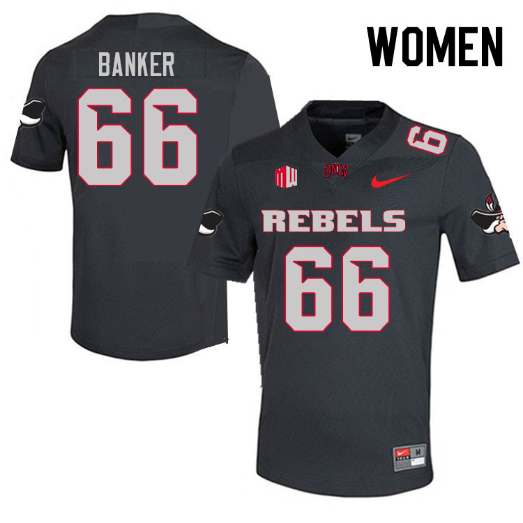 Women #66 Carver Banker UNLV Rebels College Football Jerseys Stitched Sale-Charcoal